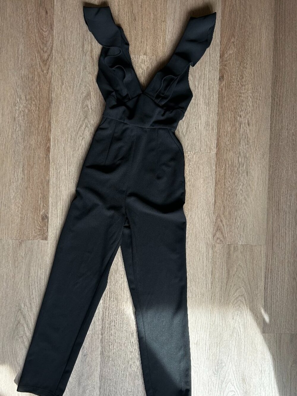 Lulus Leilani Black Ruffled Jumpsuit, XS
